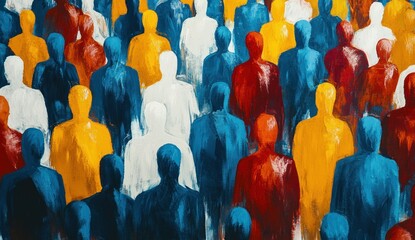 Fototapeta premium Abstract crowd of people in vibrant colors.