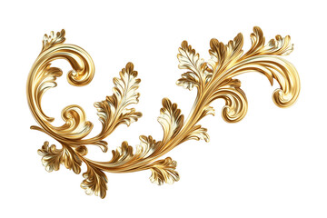 Golden decorative element, filigree, cut out, transparent background