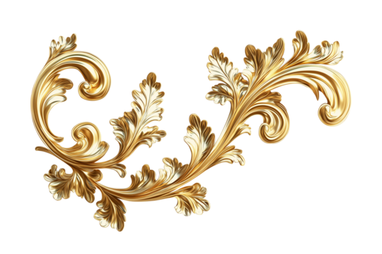 Golden decorative element, filigree, cut out, transparent background