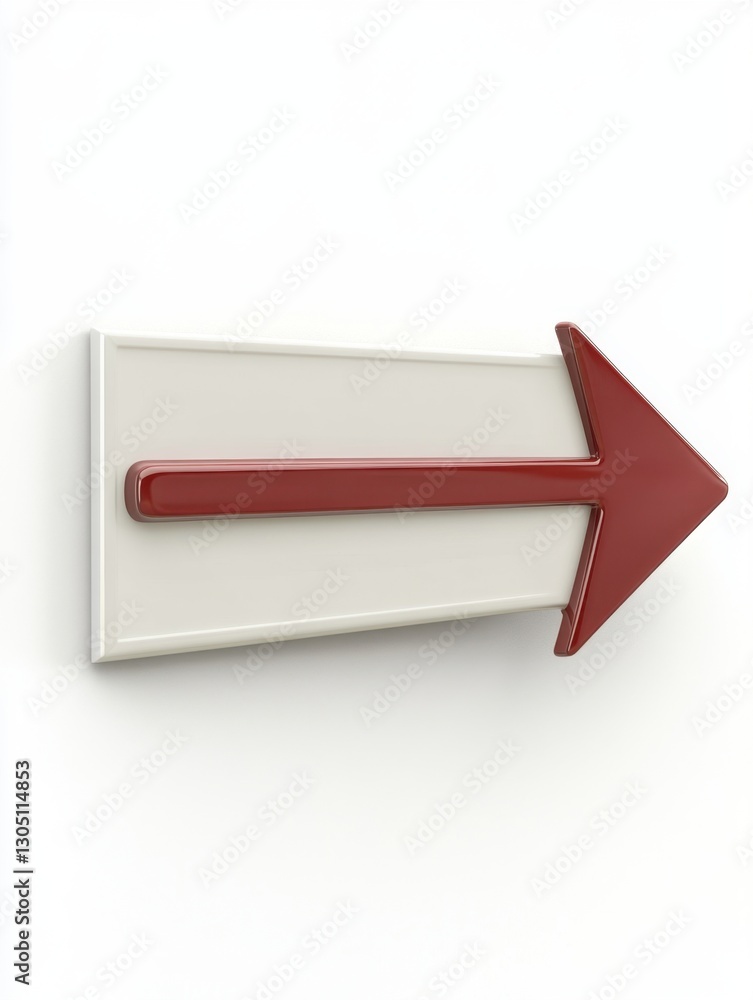 Poster glossy red arrow pointing right on creamy white background directional signage symbolizing forward m