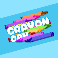 Fototapeta premium National Crayon Day to celebrate on March 31st. Colorful crayons are a tool for drawing with bold text on sky blue background.