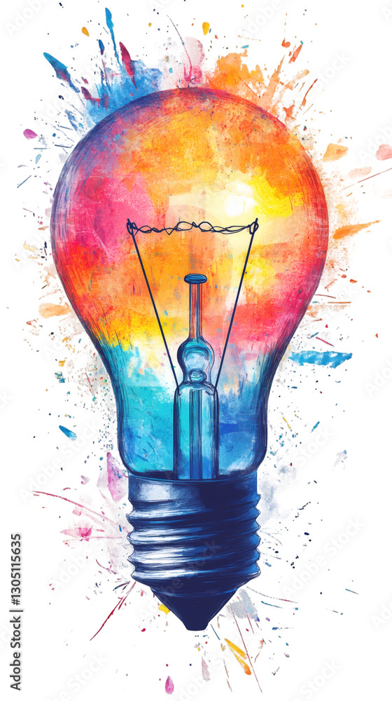 Fototapete Light bulb exploding with colorful paint splashes, symbolizing creativity and innovative thinking on a transparent background
