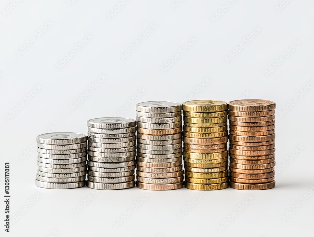 Poster a stack of coins displaying different values illustrating concepts of wealth, savings, and financial