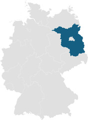 gray map of germany with 16 separated federal states, Brandenburg highlighted blue 