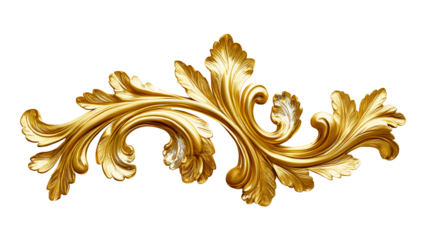 Golden decorative element, filigree, cut out, transparent background