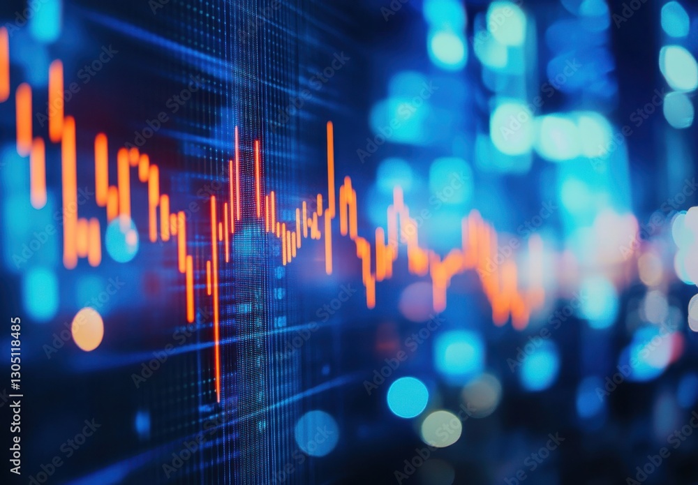 Poster abstract financial chart with glowing lines against a blurred digital background representing tradin