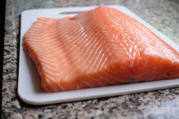 Fresh Raw Salmon Fillet on Cutting Board