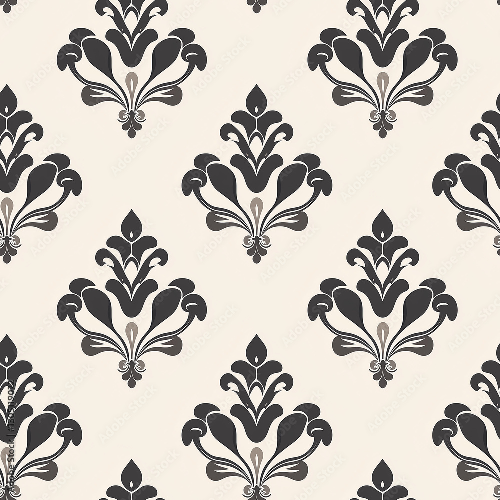 Poster elegant black and white damask pattern on a cream background, suitable for various design applicatio