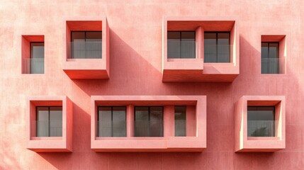 Obraz premium Pink building facade with unique windows