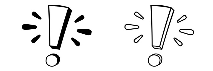 Two exclamation marks, one bold and one outlined, showcase different design styles.