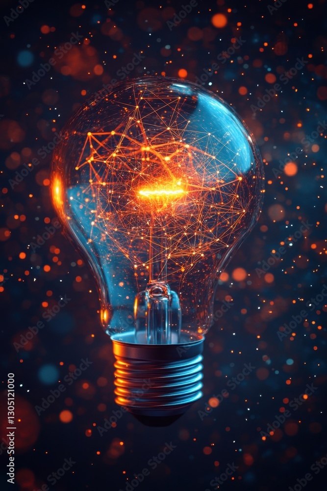 Poster glowing lightbulb with abstract network inside symbolizing innovation connectivity and bright ideas 