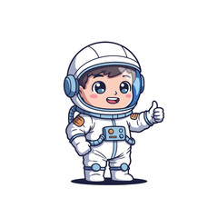 Obraz premium Cartoon Astronaut Giving Thumbs Up Sign in White Space Suit