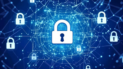 Glowing Lock in Blue Network Security Illustration