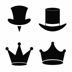set of Mardi Gras party crown, top hat, vector art illustrations