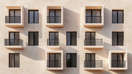 Fototapeta premium Beige apartment building facade with many windows