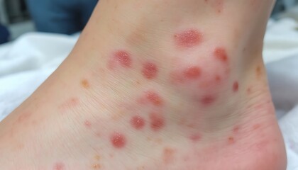 Naklejka premium Foot Skin Rash Showing Red Bumps and Irritation Close Up