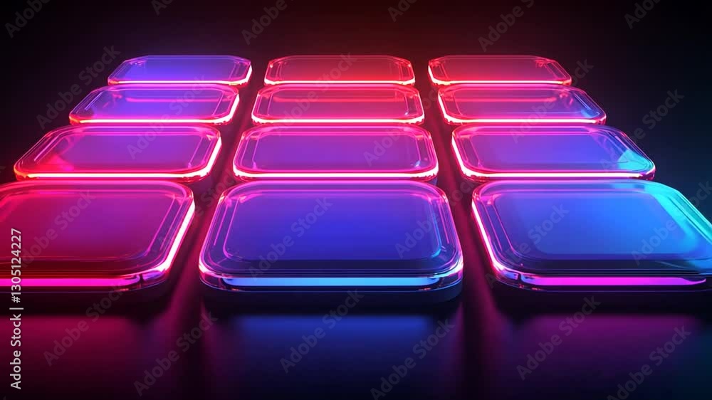 Poster abstract glowing squares in red and blue, representing modern technology display background