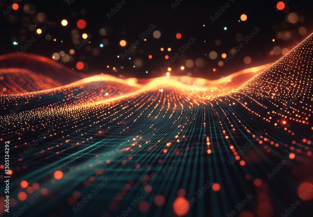 Aufkleber abstract glowing waves and particles in a dark space, showcasing digital technology and data represe