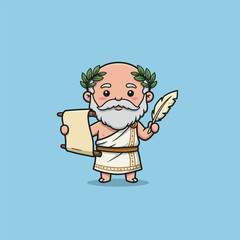Cartoon Figure Holding Scroll and Quill in Ancient Garb