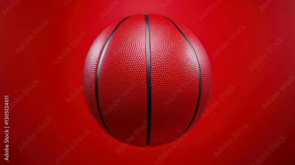Poster red basketball with textured surface against a red background. the lighting is even, creating a clea