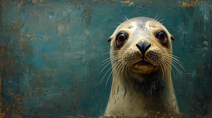 Obraz premium Painting of a seal with a blue background showcasing wildlife and marine life in an artistic representation