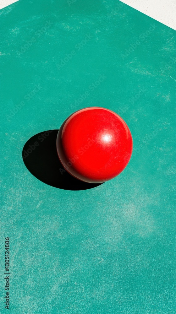 Poster red sphere on a teal textured surface, illuminated by bright sunlight casting a defined shadow. mini