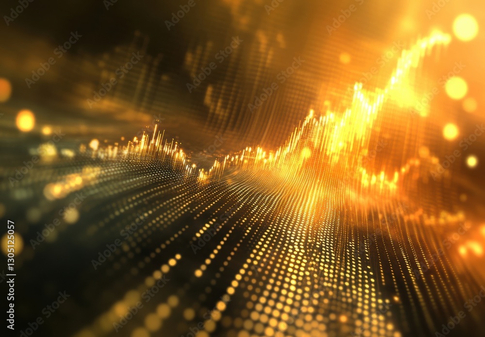 Aufkleber abstract gold and black digital wave pattern with glowing dots symbolizing growth, technology, and d