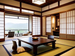 Living room design, Japanese style, living room model