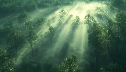 Obraz premium Misty Forest Sunlight Rays