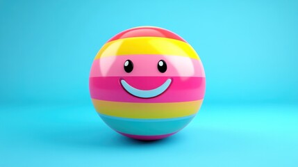 Colorful smiley ball on light blue background