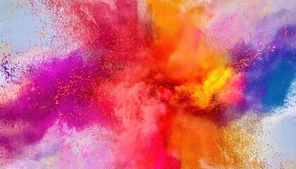 Fototapeta premium vibrant explosion of colorful powder in motion with vivid red, purple, yellow, and orange hues on a soft pastel background