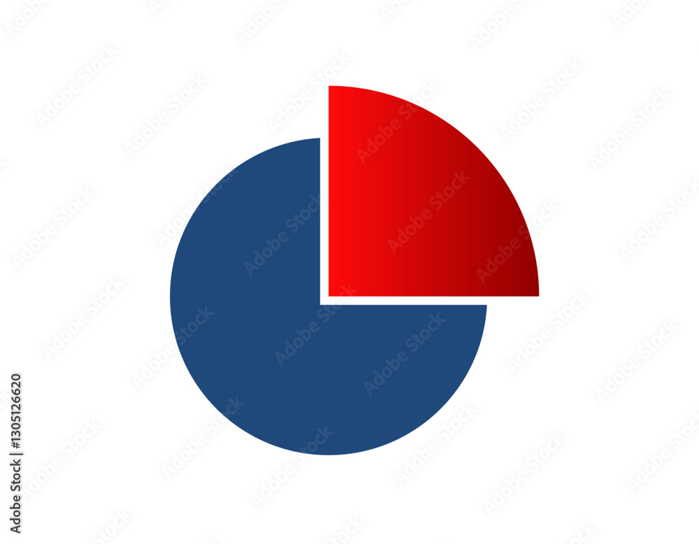 Poster a simple pie chart split into two contrasting segments: vibrant red and deep blue.