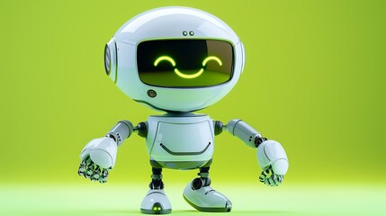 Adorable Happy Robot: A 3D Render of a Smiling Robot on a Green Background