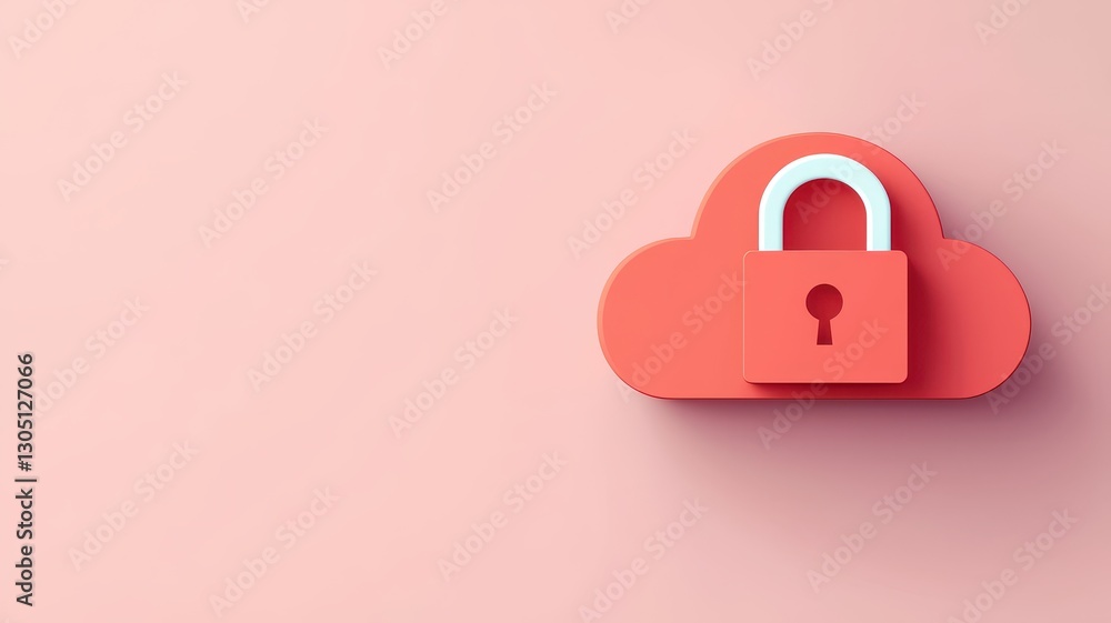 Poster information security goals. cloud with a padlock symbolizing security and privacy in digital storage