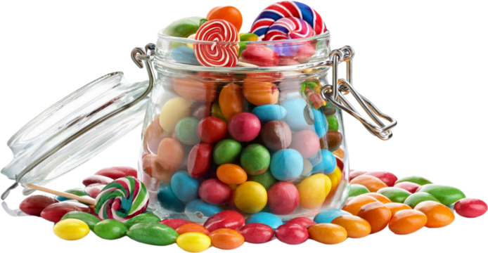 Colorful Candies and Lollipops in a Glass Jar Sweet Treats Confectionery