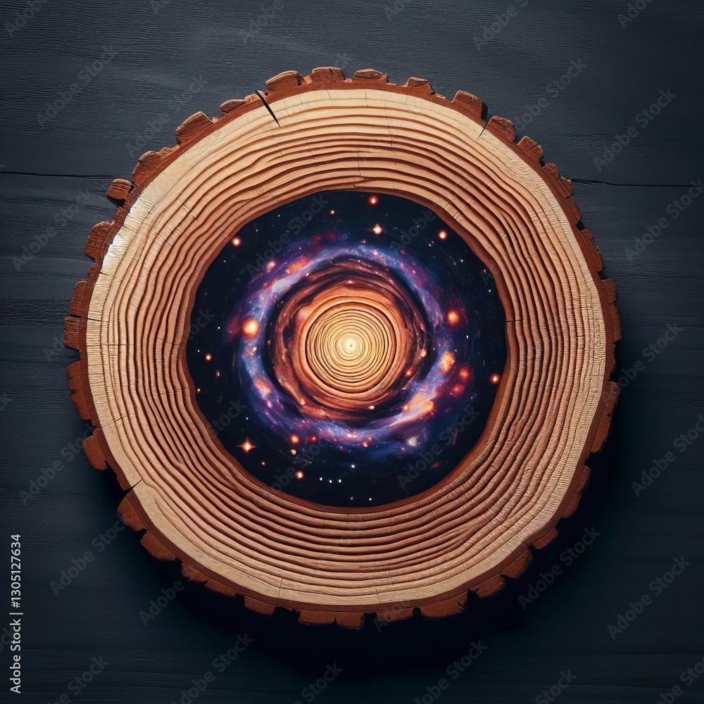Sticker tree cross sections replaced by galaxies circular slices reveal