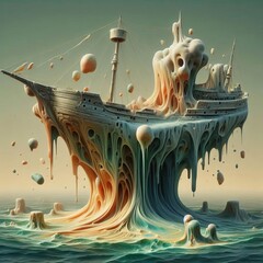 Surreal Sunken Ship A distorted and dreamlike depiction of a sun