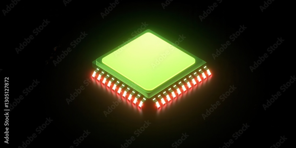 Poster information security goals. illuminated microchip on a dark background, showcasing intricate circuit
