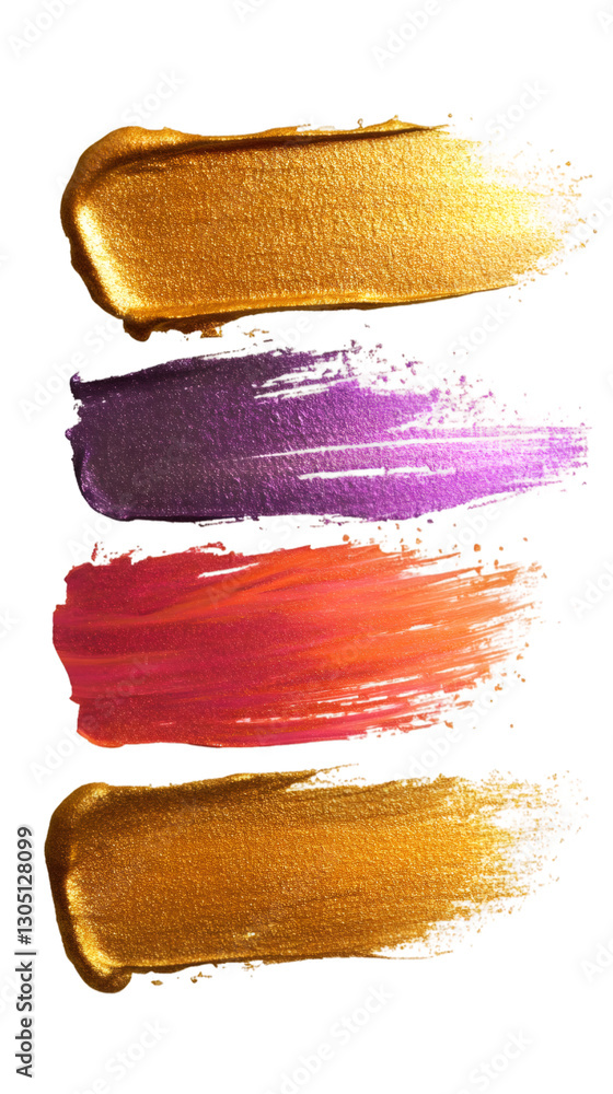 Aufkleber metallic and opaque paint brush strokes forming a colorful design element on transparent background