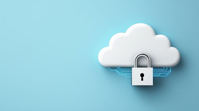 Information security goals. Cloud with a padlock symbolizing data security and privacy in a digital environment.