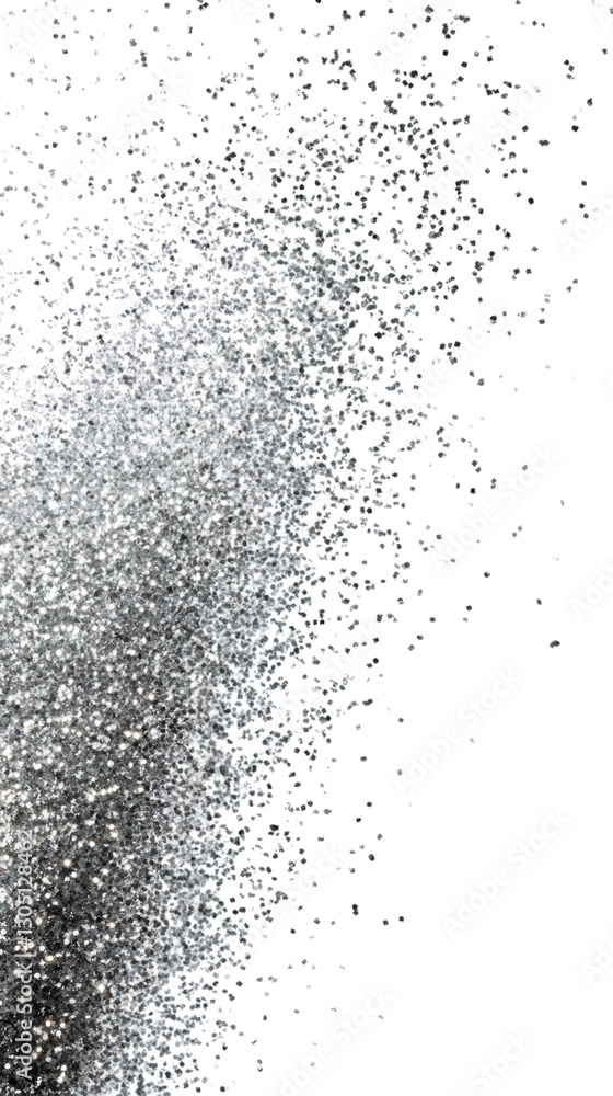 Poster Silver glitter exploding and creating a sparkling effect on transparent background, perfect for adding a touch of glamour to any project