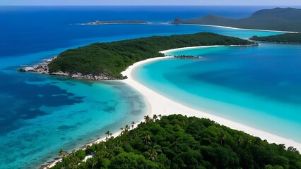 Tropical Paradise Beach with Turquoise Waters and White Sand &ndash; Aerial View of Exotic Island