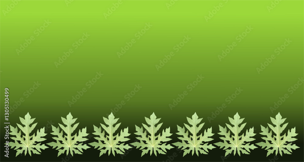 Poster background design in the form of a vector image of green papaya leaves, arranged repeatedly with gre