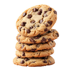 Chocolate chip cookies stacked isolated on transparent background.