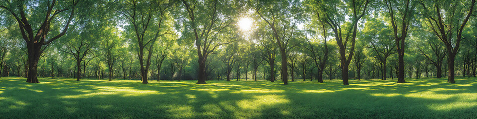 Obraz premium a panoramic view of an enchanting forest with tall trees,