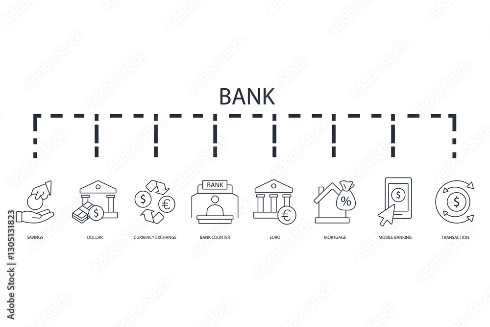 Poster bank icon set.vector.editable stroke.linear style sign for use web design,logo.symbol illustration.