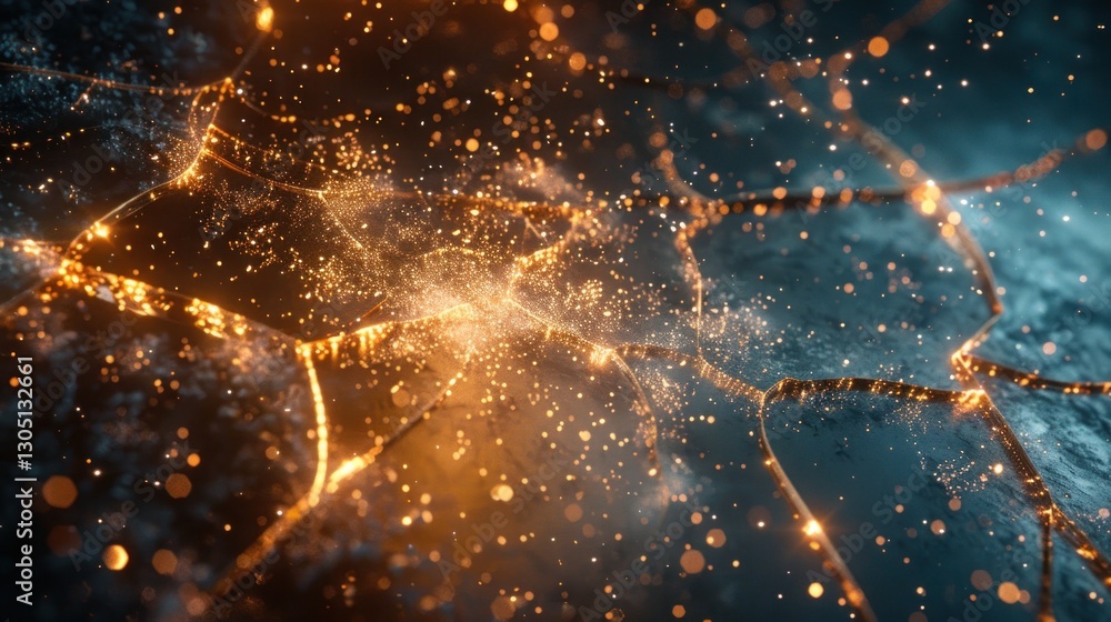 Poster a stunning ice display reveals a cosmic pattern with intricate cracks and glowing reflections in amb