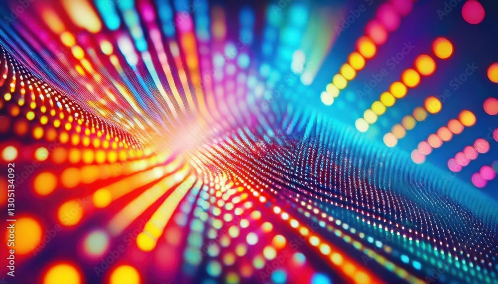 Poster vibrant abstract digital wave with glowing dots in neon colors, futuristic technology background for