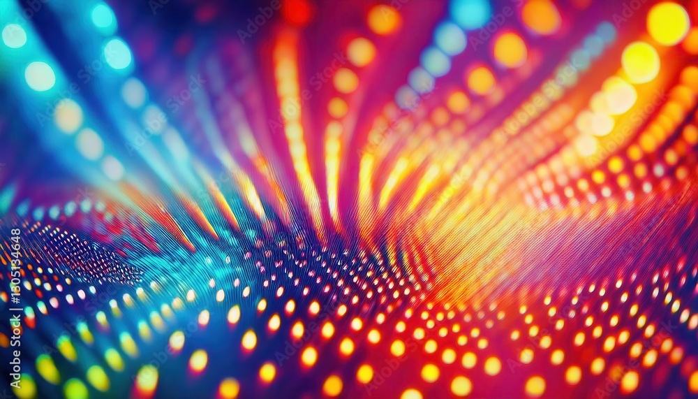 Poster vibrant abstract digital wave with glowing dots in neon colors, futuristic technology background for