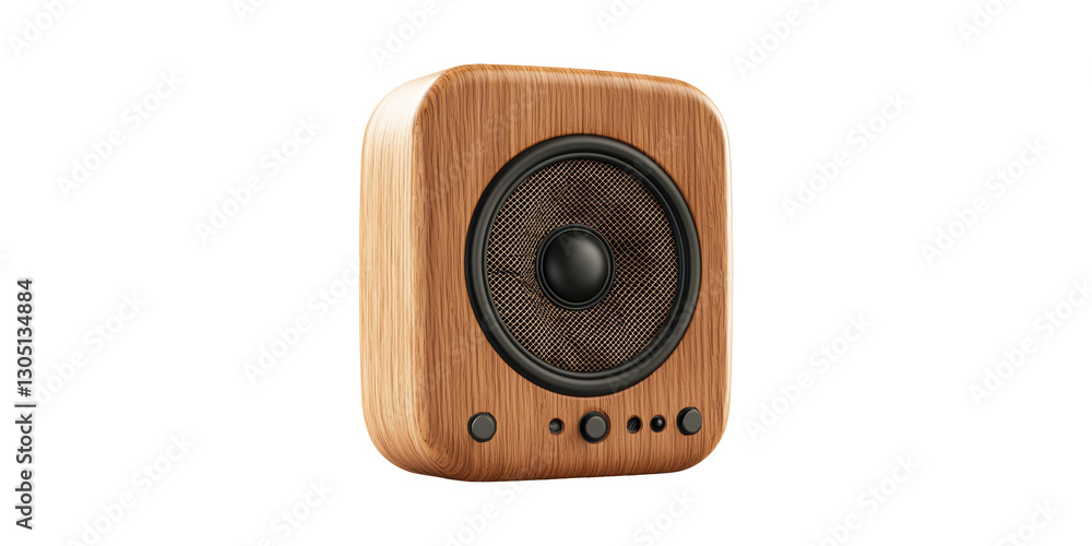Poster wooden bluetooth speaker with minimalist design isolated on transparent background